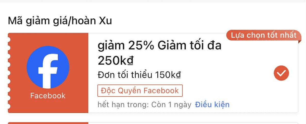 Mã giảm giá Độc Quyền Facebook 25%